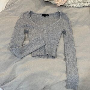 Kendall & Kylie Gray Ribbed Long Sleeve Top